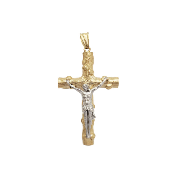 Wood-Grained Crucifix Pendant (14K)