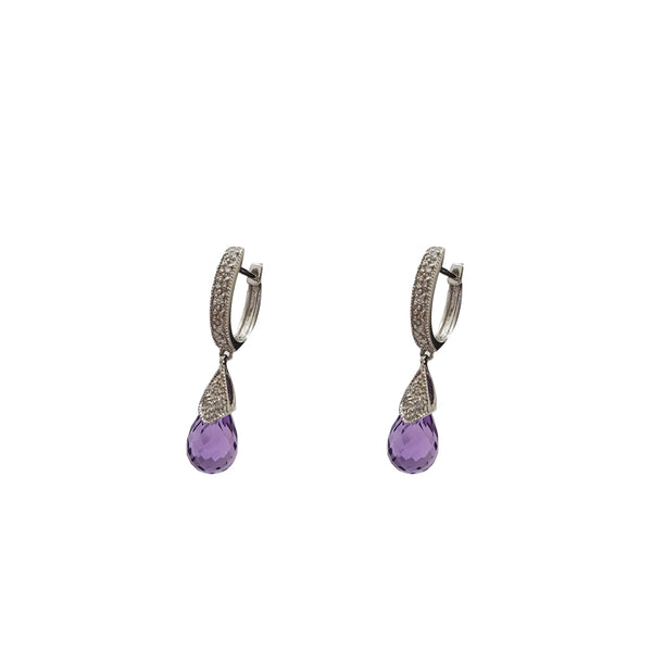 Rose-Cut Amethyst Drop Huggie Earrings (14K)