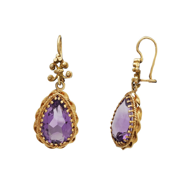 Rose-Cut Pear Amethyst Drop Earrings (14K)