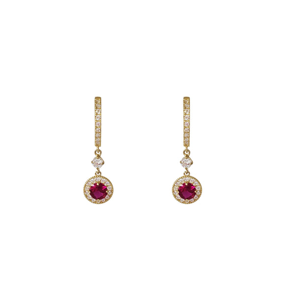 Red Zirconia Dangling Earrings (14K)