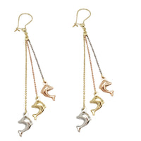 Tricolor Dolphins Dangling Earrings (14K)