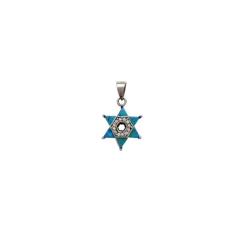 Blue Opal CZ Star David (Silver)