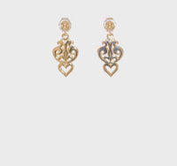 Filigree Heart Stud Dangling Earrings (14K)