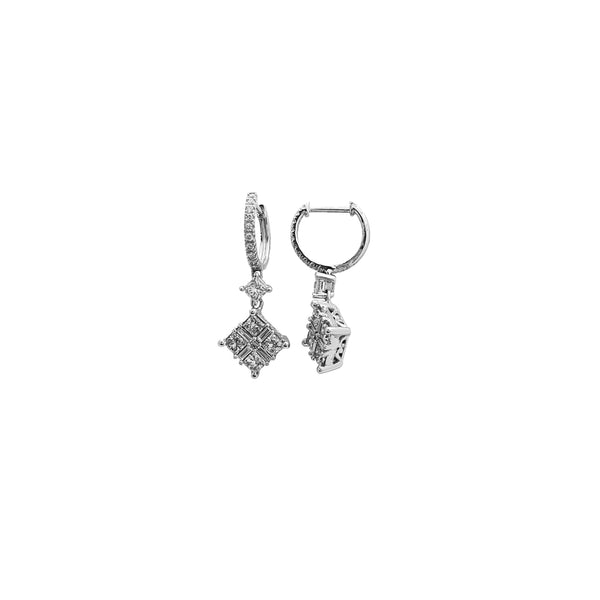 Diamond Square Shape Dangling Earrings (14K)