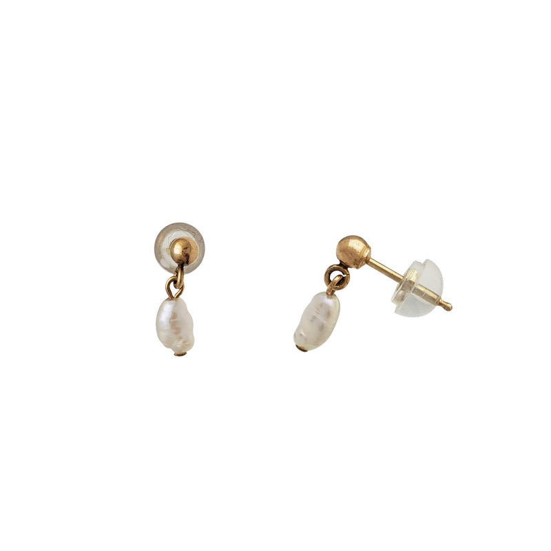 Dangling Pearl Stud Earrings (14K)