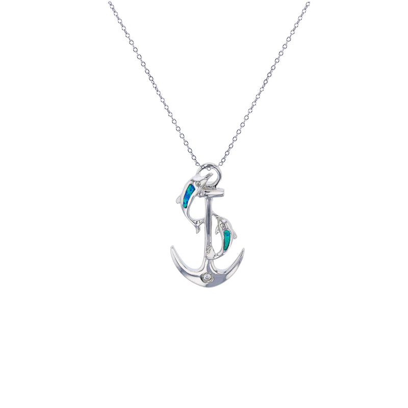 Blue Opal Dolphin & Anchor Necklace (Silver)