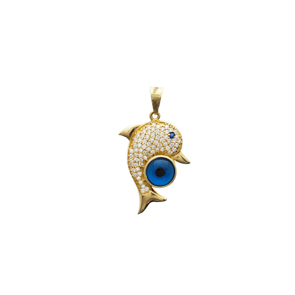 Dolphin with Evil Eye Pendant (14K)