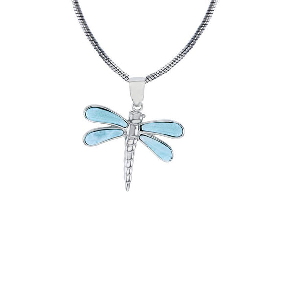 Larimar Dragonfly Round Snake Necklace (Silver)