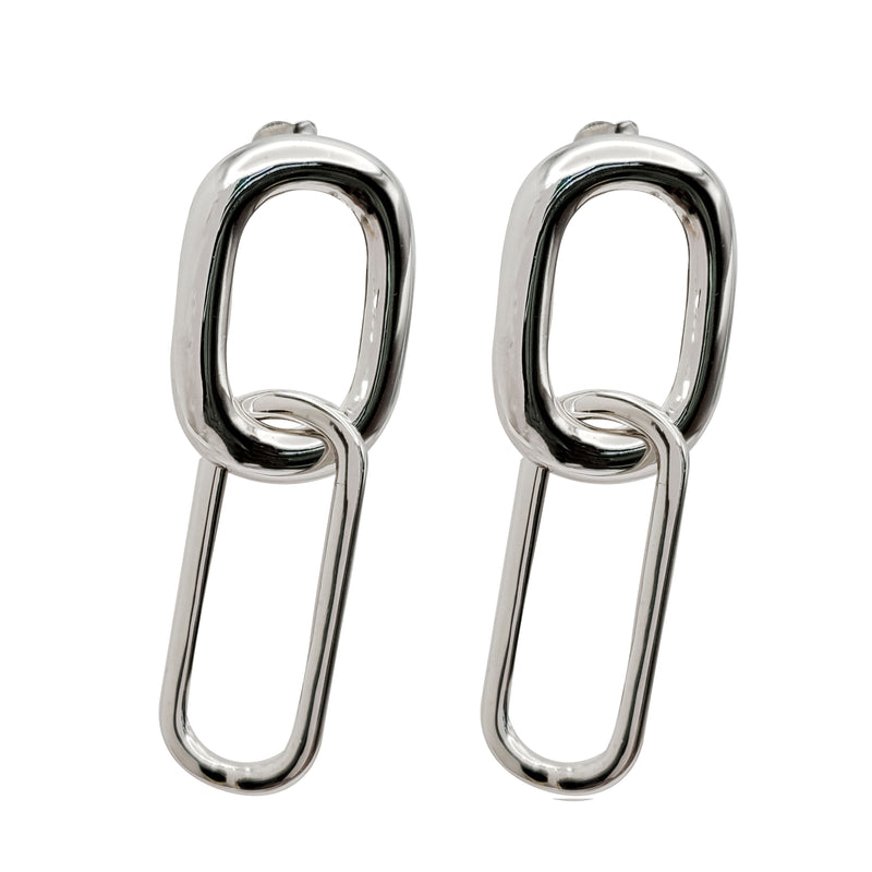 Paperclip Stud Hanging Earring (Silver)