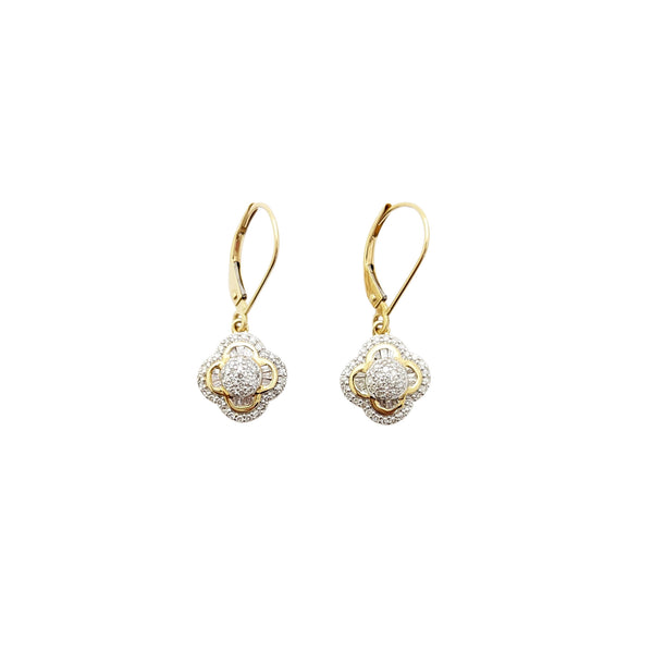 Two-Tone Diamond Flower Hanging Earrings (14K)