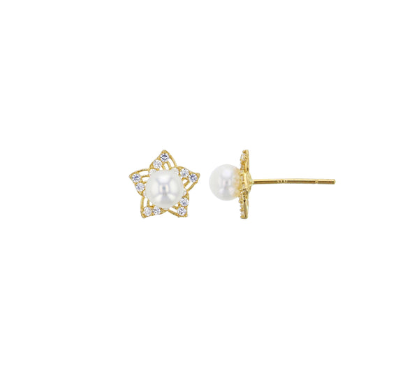 Flower Pearl Earrings (14K)