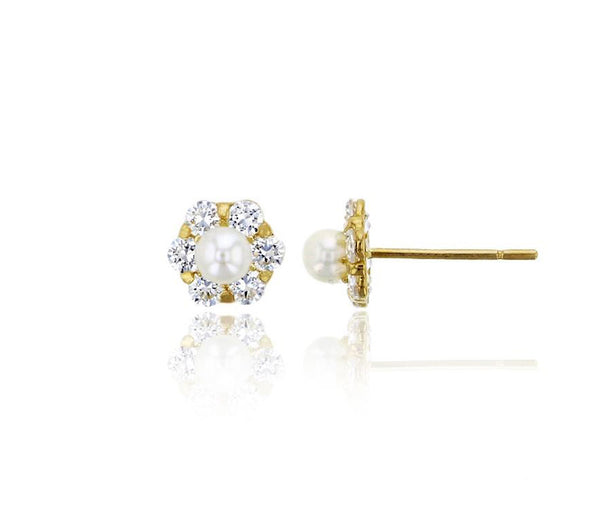 Freshwater Pearl Flower Stud Earrings (14K)