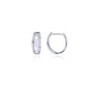 Round & Baguette CZ Graduated Huggie Earrings (Silver)