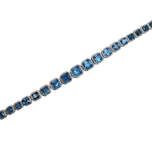 Cerulean Graduated Radiant Cut Halo Tennis Bracelet (Silver)