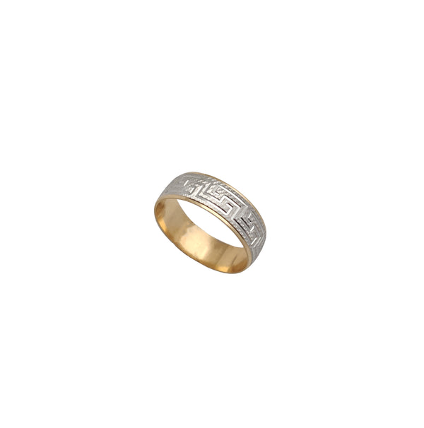 Two-Tone Greek Key Motif Band (14K)