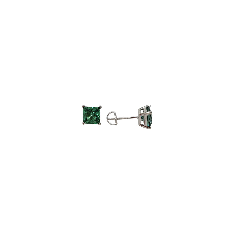 Synthetic Green Tourmaline Stud Earrings (Silver)