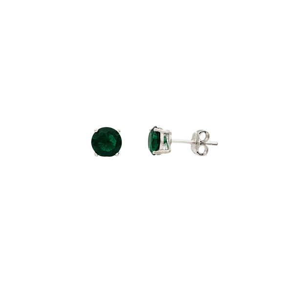 Green Stone Stud Earrings (Silver)