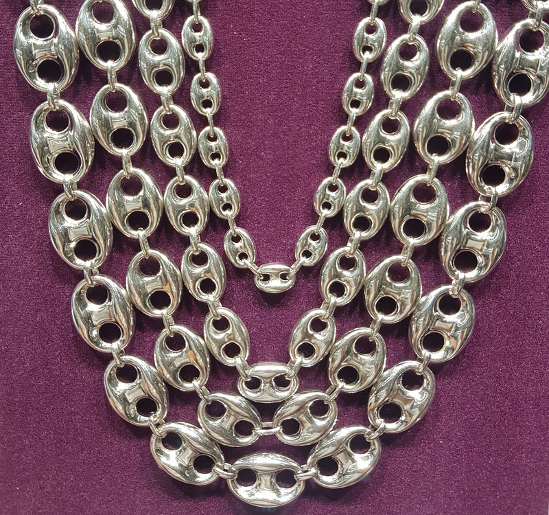 925 Sterling Silver Puffed Gucci Mariner Link Chain Necklace Or