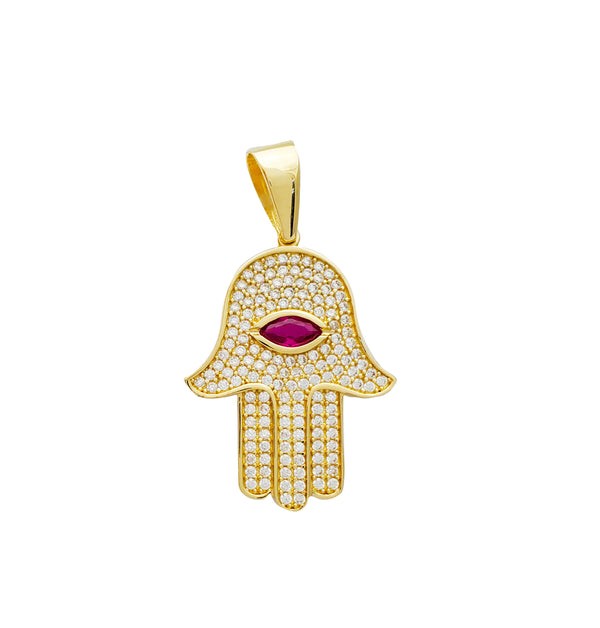 Hamsa with Evil Eye Pendant (14K)