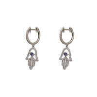 Diamond Hamsa Dangling Huggie Earrings (14K)