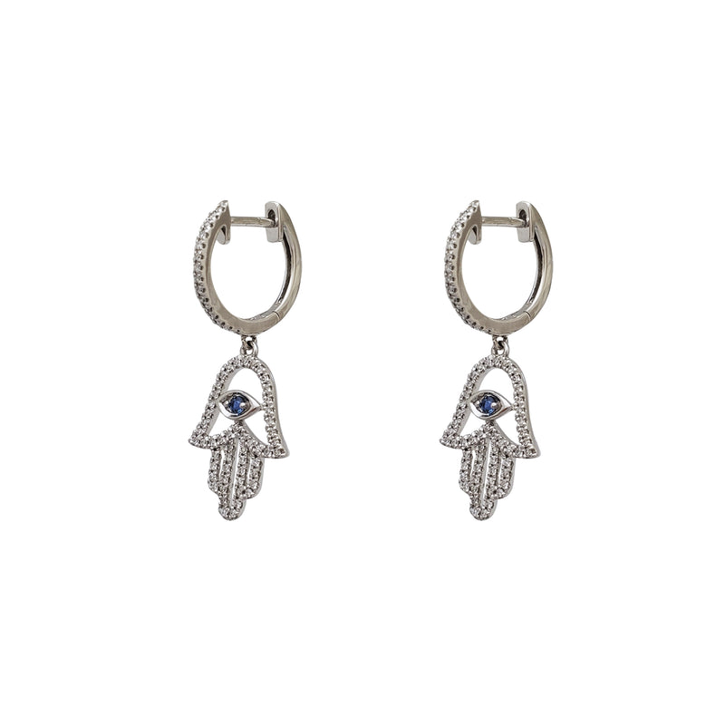 Diamond Hamsa Dangling Huggie Earrings (14K)