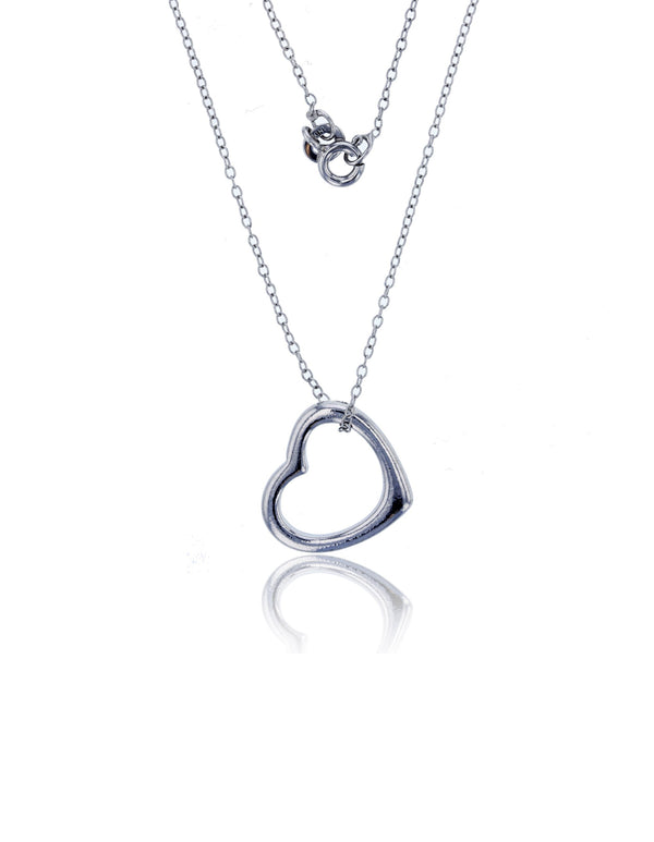 High Polished Open Heart Fancy Necklace (Silver)