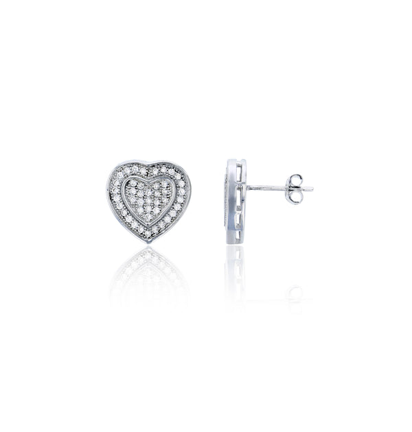 Micropave Heart CZ Stud Earring (Silver)