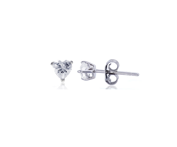 Heart CZ Stud Earrings (Silver)