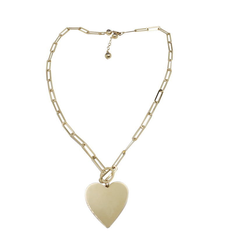 14kt Real Gold Heart Charm Necklace with Paper Clip Chain