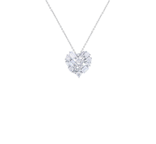 Princess Cut Heart Necklace (Silver)