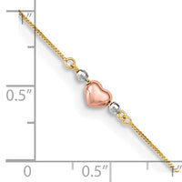 Tricolor Heart and Ball Anklet Bracelet (14K)