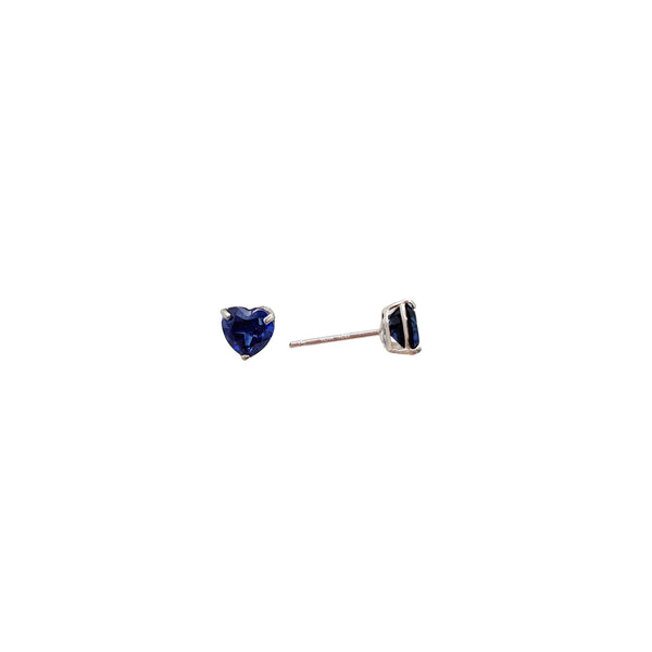 Synthetic Blue Sapphire Heart Stud Earrings (14K)