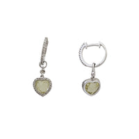 Diamond Heart Peridot Charm Huggie Earrings (14K)