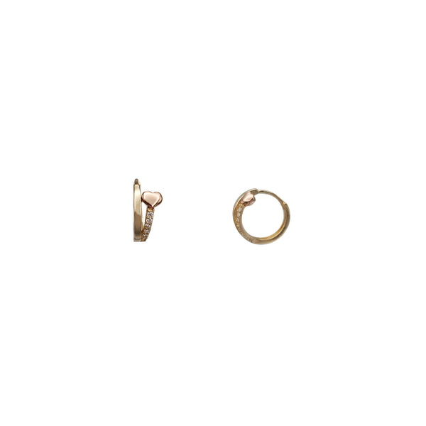 Two Tone Heart Huggie Earrings (14K)