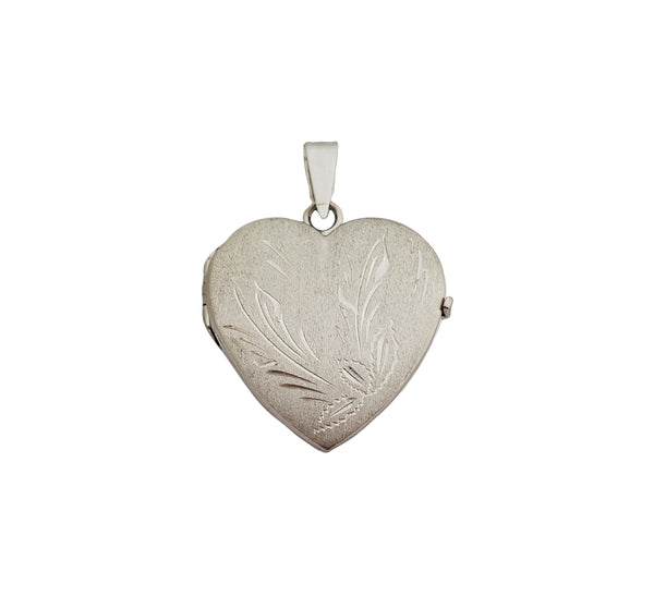 White Gold Brushed Heart Locket Pendant (14K)