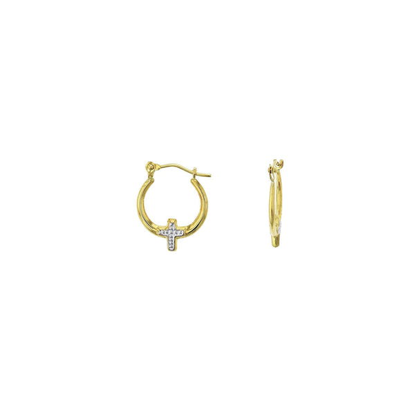 Two-Tone Cross Hoop Earrings (14K)