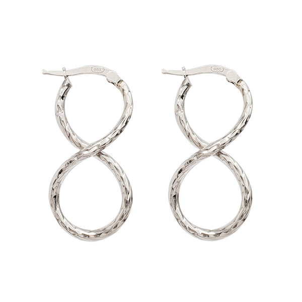 Textured Figure-8 Hoop Earrings (Silver)