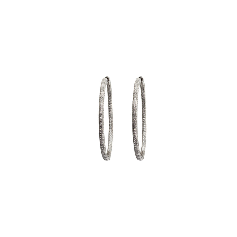 Round Cubic Zirconia Hoop Earrings (Silver)