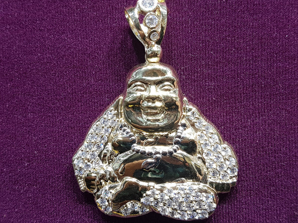 Iced Out Laughing Lotus Buddha Pendant 10K - Lucky Diamond 恆福珠寶金行 New York City 169 Canal Street 10013 Jewelry store Playboi Charlie Chinatown @luckydiamondny 2124311180