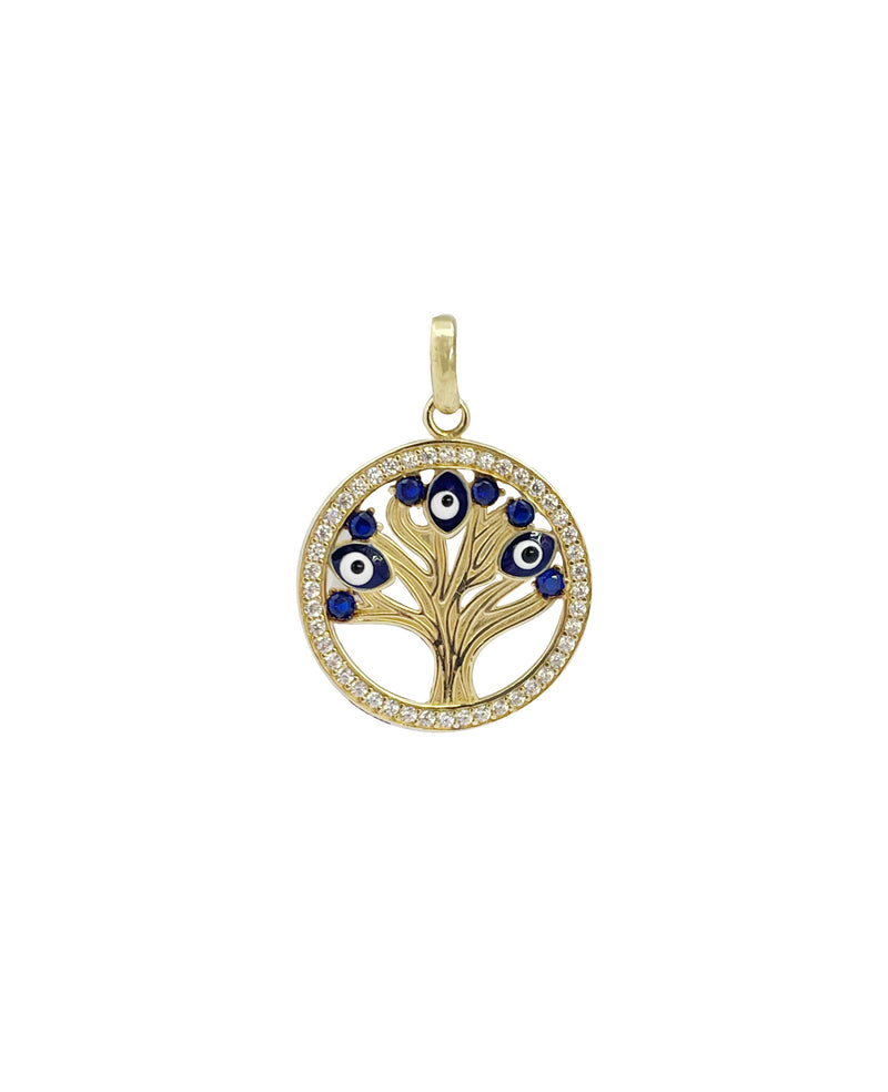 CZ Evil Eye Heart Pendant (14K)