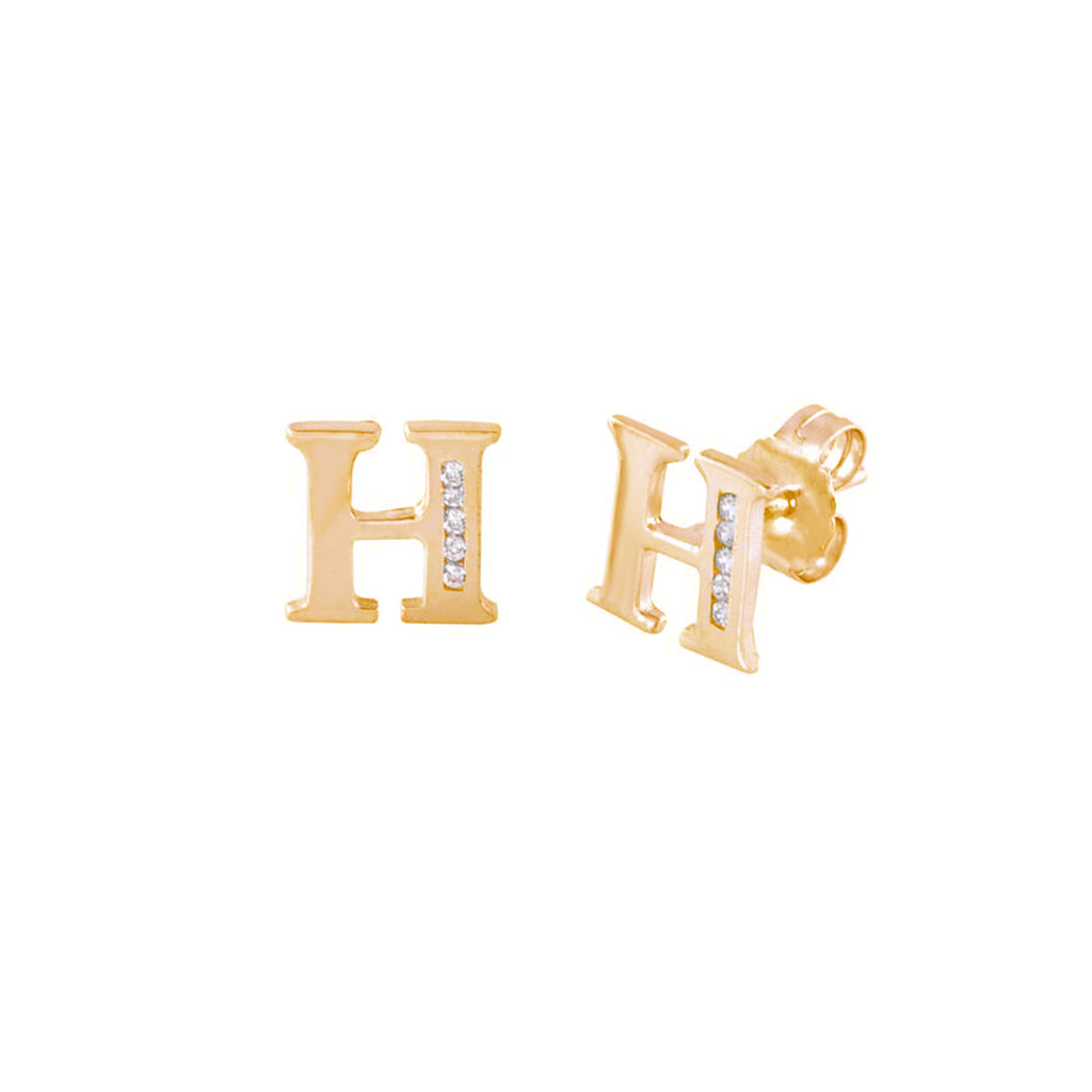 10 mm] CZ Initial Letters Stud Earrings (14K) – Popular J