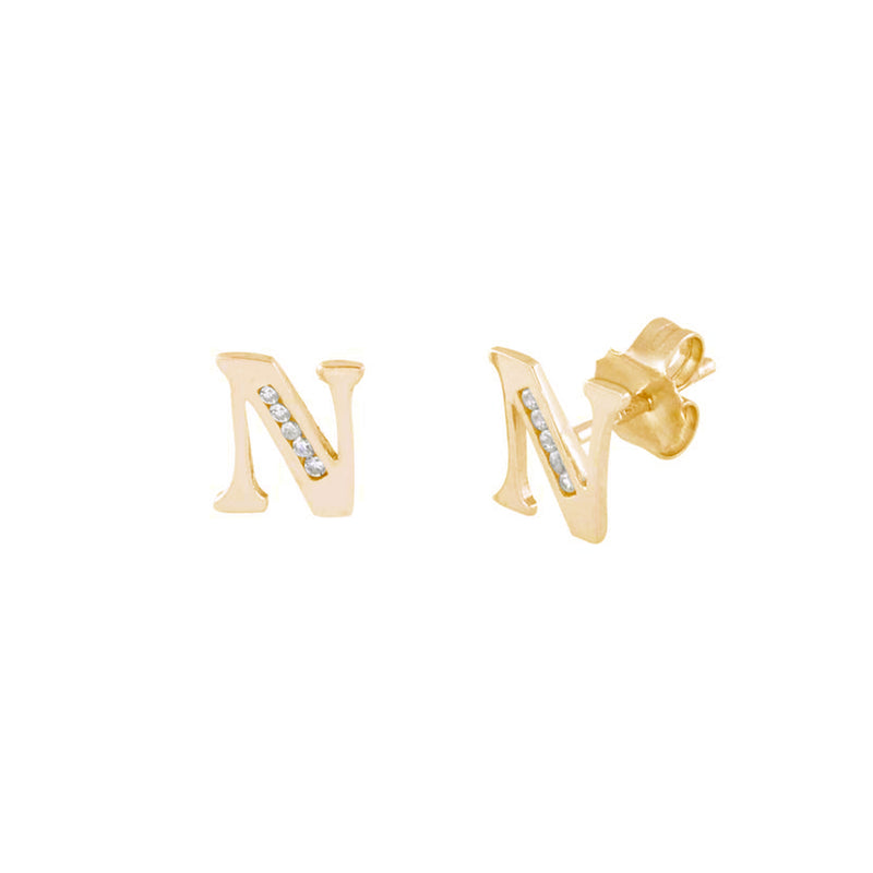 10 mm] CZ Initial Letters Stud Earrings (14K) – Popular J