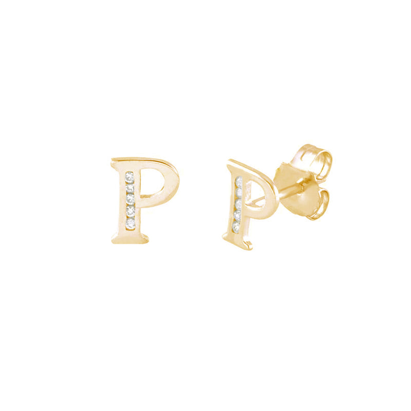 10 mm] CZ Initial Letters Stud Earrings (14K) – Popular J