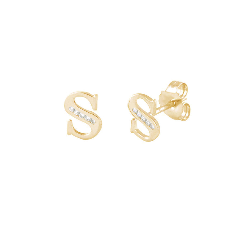 10 mm] CZ Initial Letters Stud Earrings (14K) – Popular J