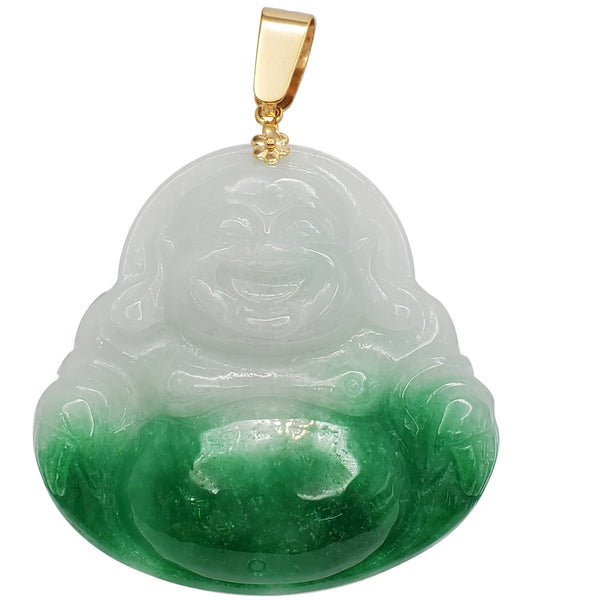 Laughing Buddha Jade Pendant (14K)