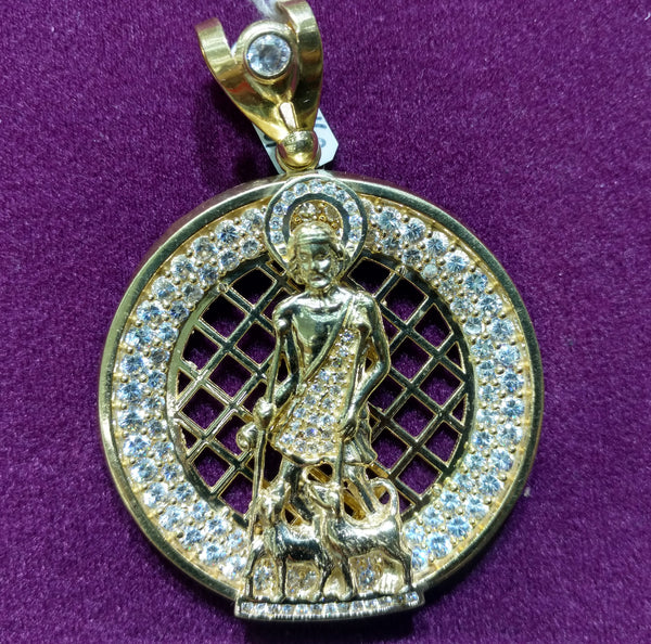 Saint Lazarus Cubic Zirconia Medallion Pendant 14K - Lucky Diamond 恆福珠寶金行 New York City 169 Canal Street 10013 Jewelry store Playboi Charlie Chinatown @luckydiamondny 2124311180