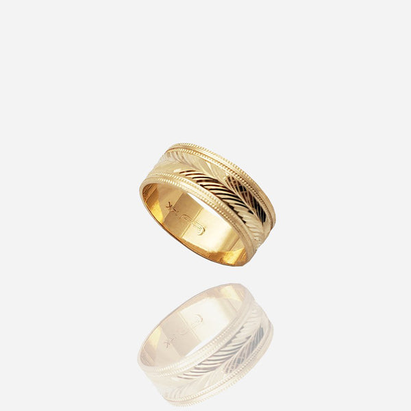 Plumed Diamond-Cut Double Milgrain Band (14K)