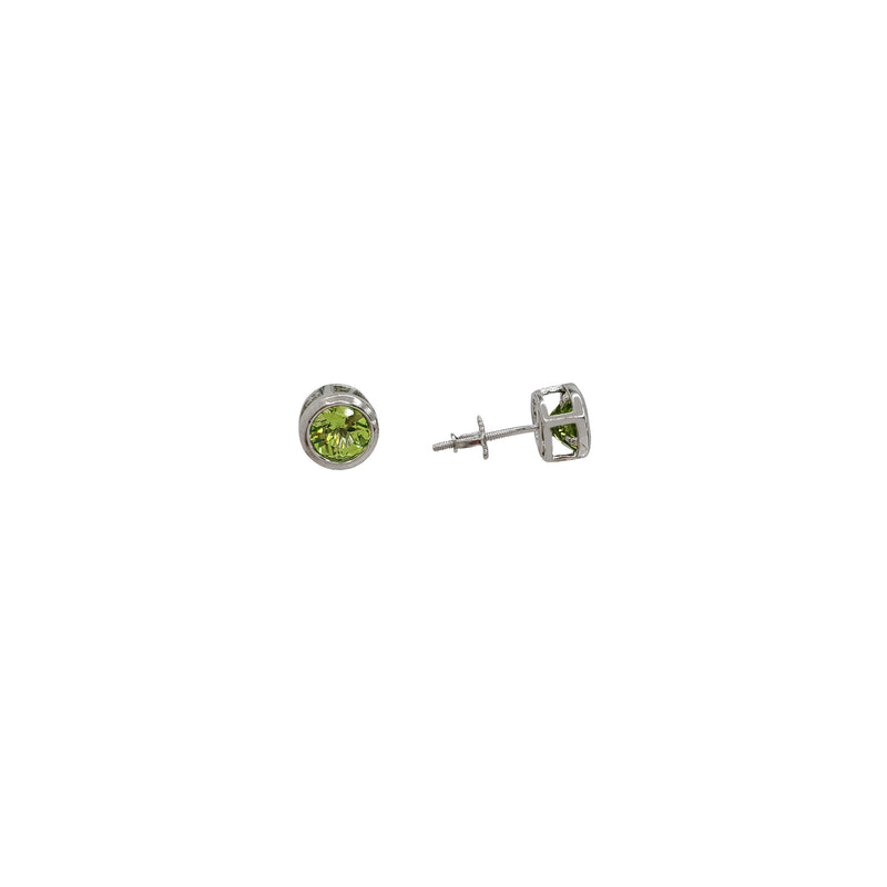 Synthetic Peridot Round Bezel Stud Earrings (Silver)