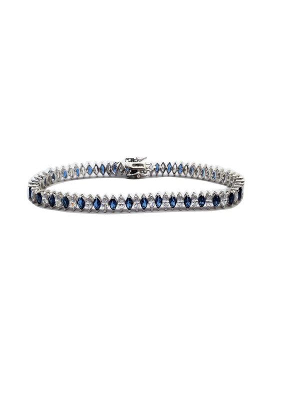 Blue & White Marquise Tennis Bracelet (Silver)