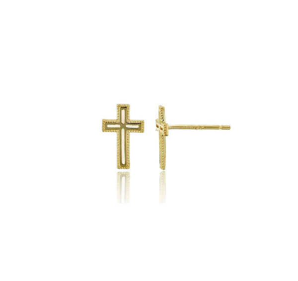 Milgrain Border Cross Stud Earrings (14K)